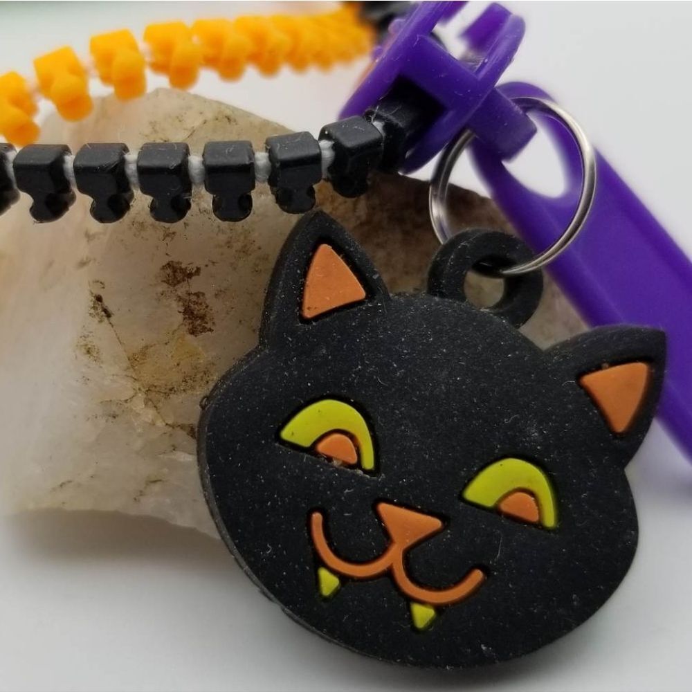 Kitty cat zipper‎ bracelet Halloween black kitten